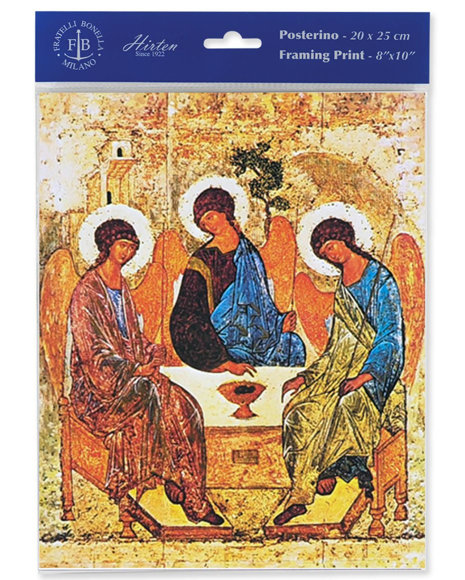 Framing print of three seated figures with a blue border and Hinton branding.