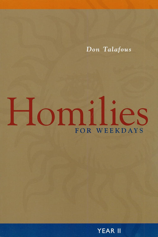 Book cover of 'Homilies for Weekdays' by Don Talafous with a decorative design on a beige background.