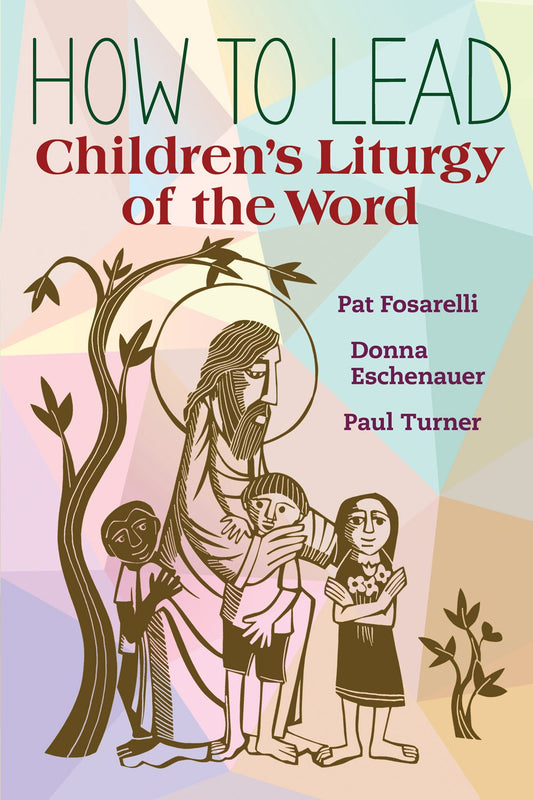 Book cover of 'How to Lead Children's Liturgy of the Word' with illustration of Jesus and children.