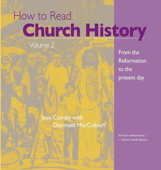 Book cover of 'How to Read Church History Volume 2' with purple and yellow design.