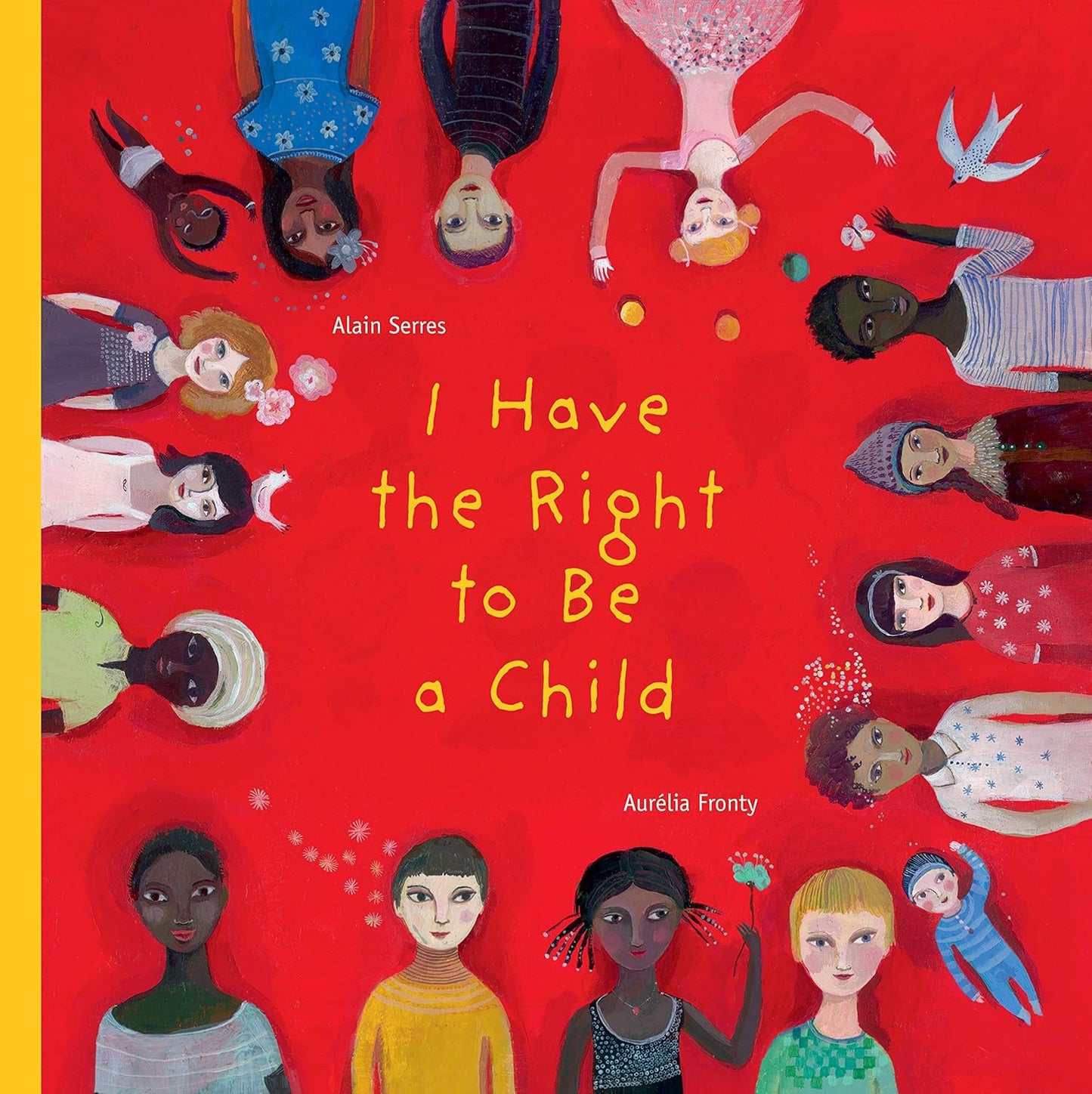 Book cover of 'I Have the Right to Be a Child' with illustrations of children on a red background.