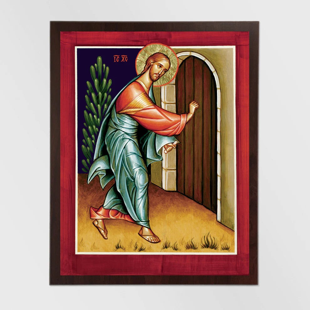 Icon of a religious figure with a red border on a white background
