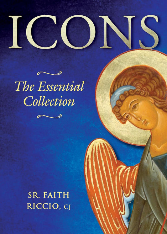 Book cover of 'Icons: The Essential Collection' with an angelic icon on a blue background