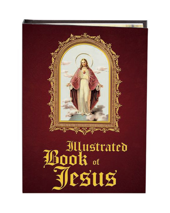 Book cover with an illustration of Jesus on a red background