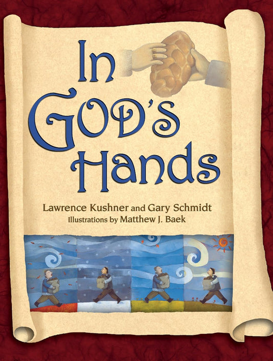 Book cover of 'In God's Hands' with illustrations and text on a red background