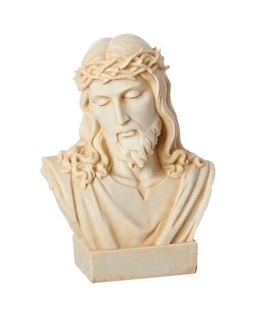 Bust of a religious figure with a white background