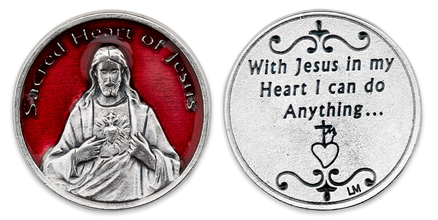 Jeton de poche Cœur Sacré de Jésus rouge 1"