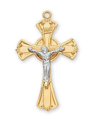 Two-Tone Gold Over Sterling Crucifix Necklace 1"