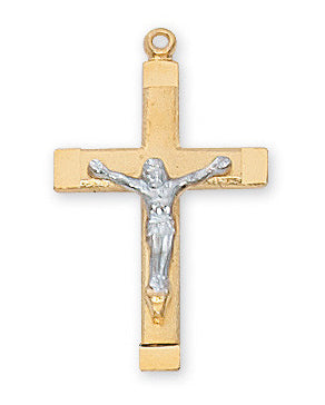 Two-Tone Gold Over Sterling Crucifix Necklace 15/16"