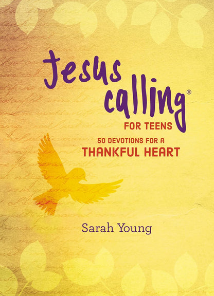 Book cover of 'Jesus Calling for Teens' with a yellow background and purple and red text.