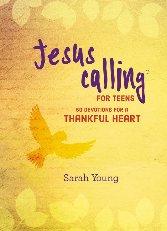 Book cover of 'Jesus Calling for Teens' with a yellow background and purple and red text.