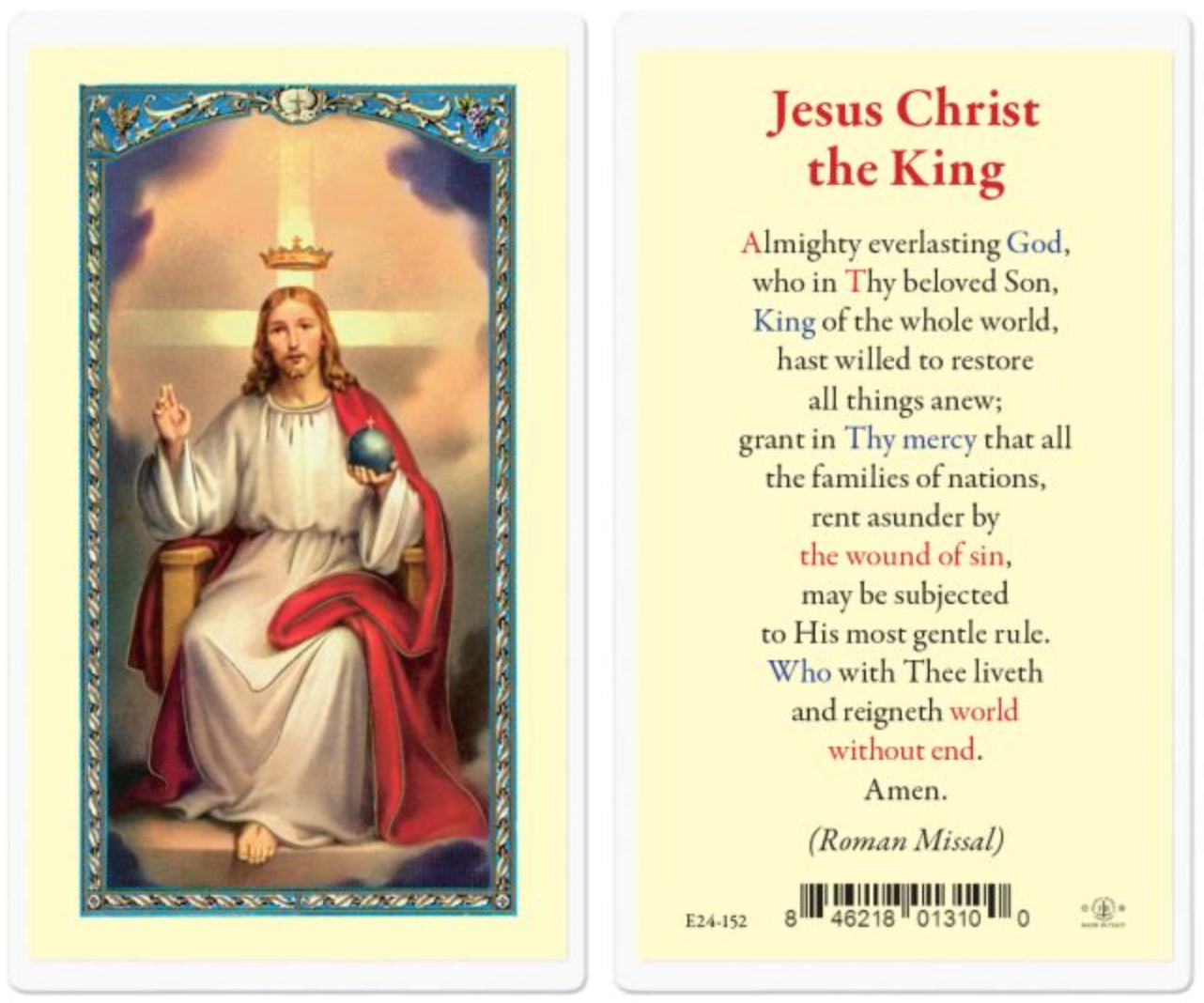 Prayer card with an image of Jesus Christ and text on a white background