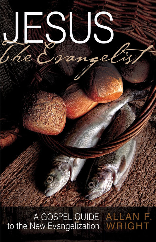 Book cover of 'Jesus the Evangelist' with bread and fish in a basket
