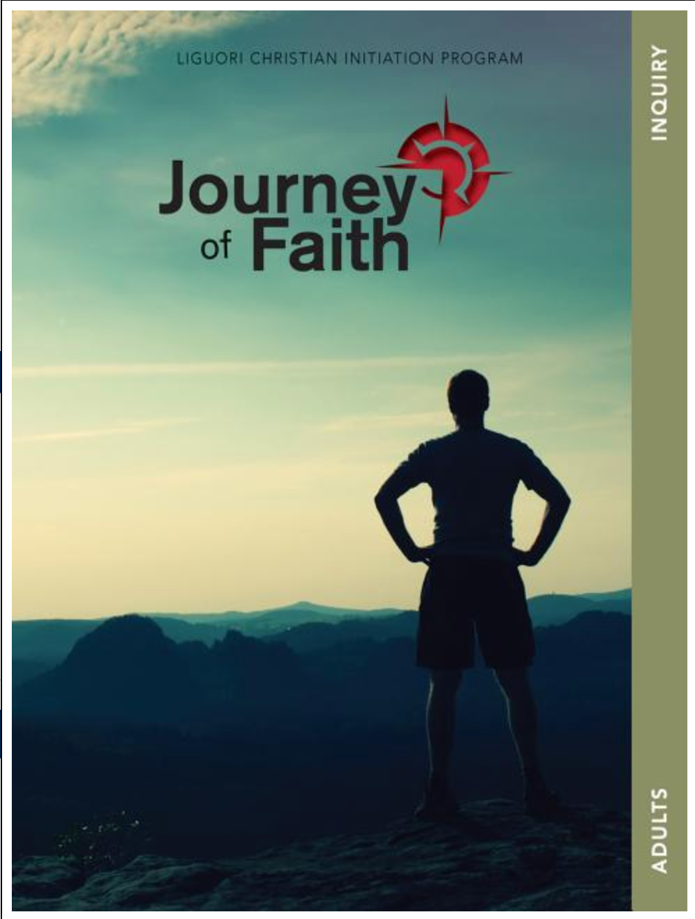 Book cover of 'Journey of Faith' with a silhouette of a person standing on a mountain peak.
