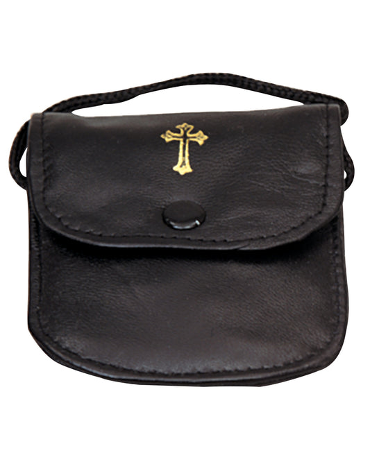 Black Leather Burse with Gold Cross