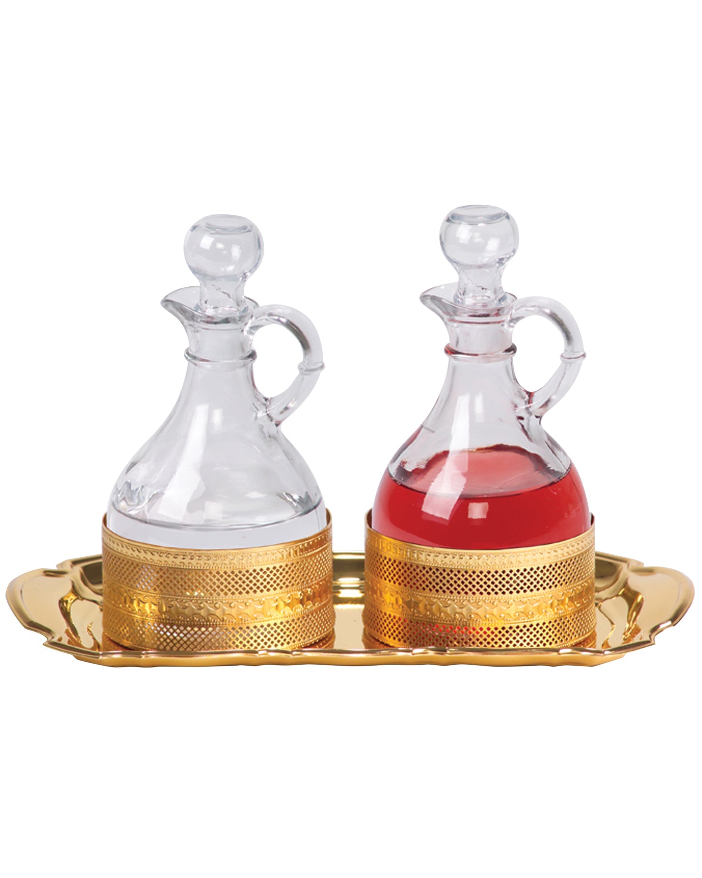 Juego de ampolletas procesional con bandeja de oro de 24k de 10 oz