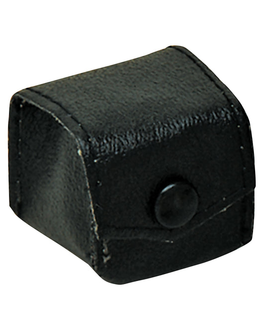 A small black textured leather or faux-leather pouch with a snap-button closure, shown on a plain white background.