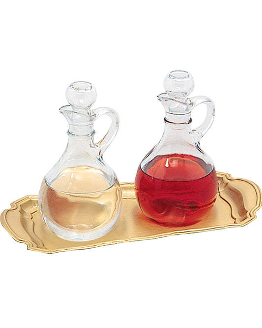 Glass Cruet Set with Brass Tray 10oz