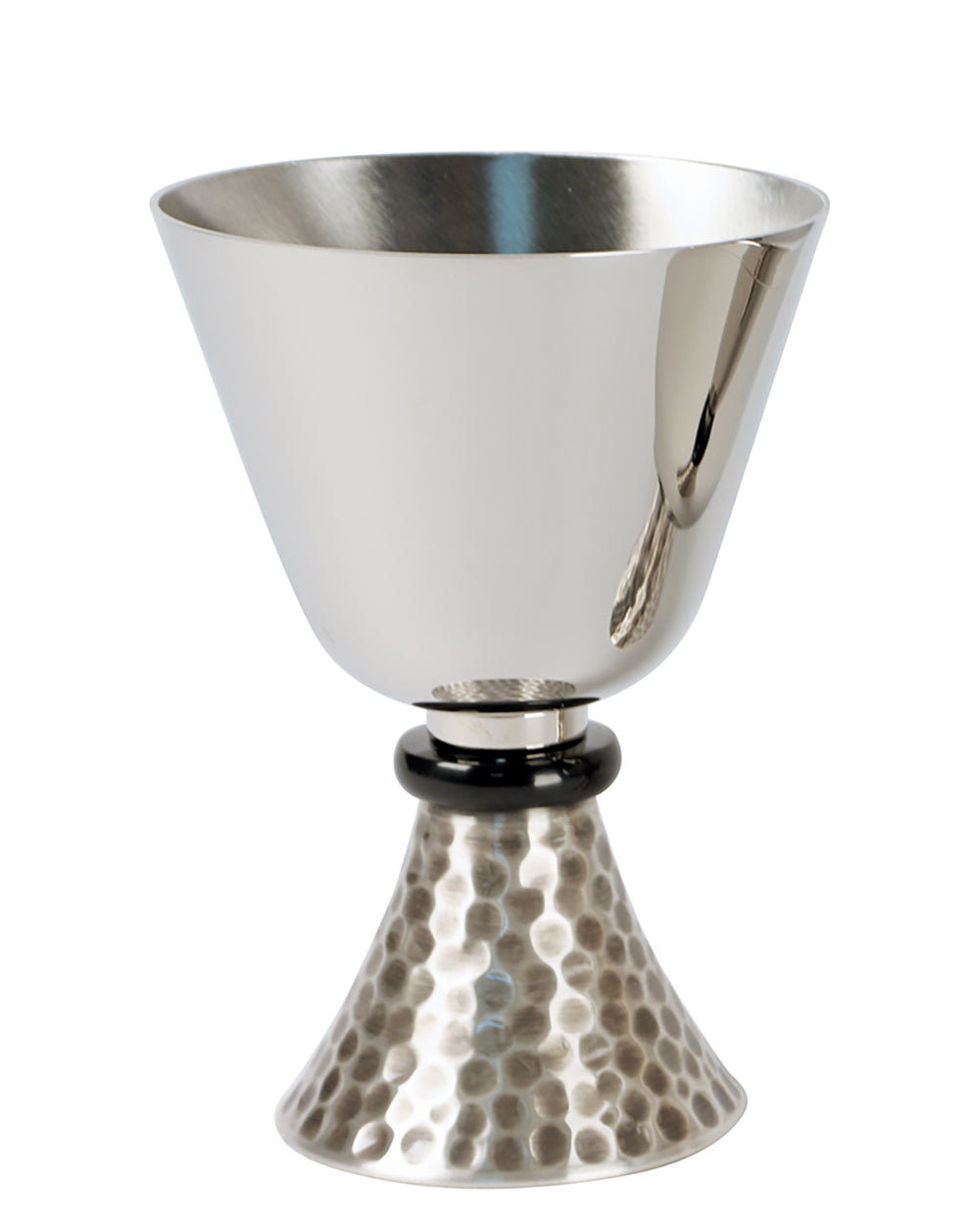 Stainless Steel with Black Node and Hammered Base Chalice and Ciborium 4.5"
