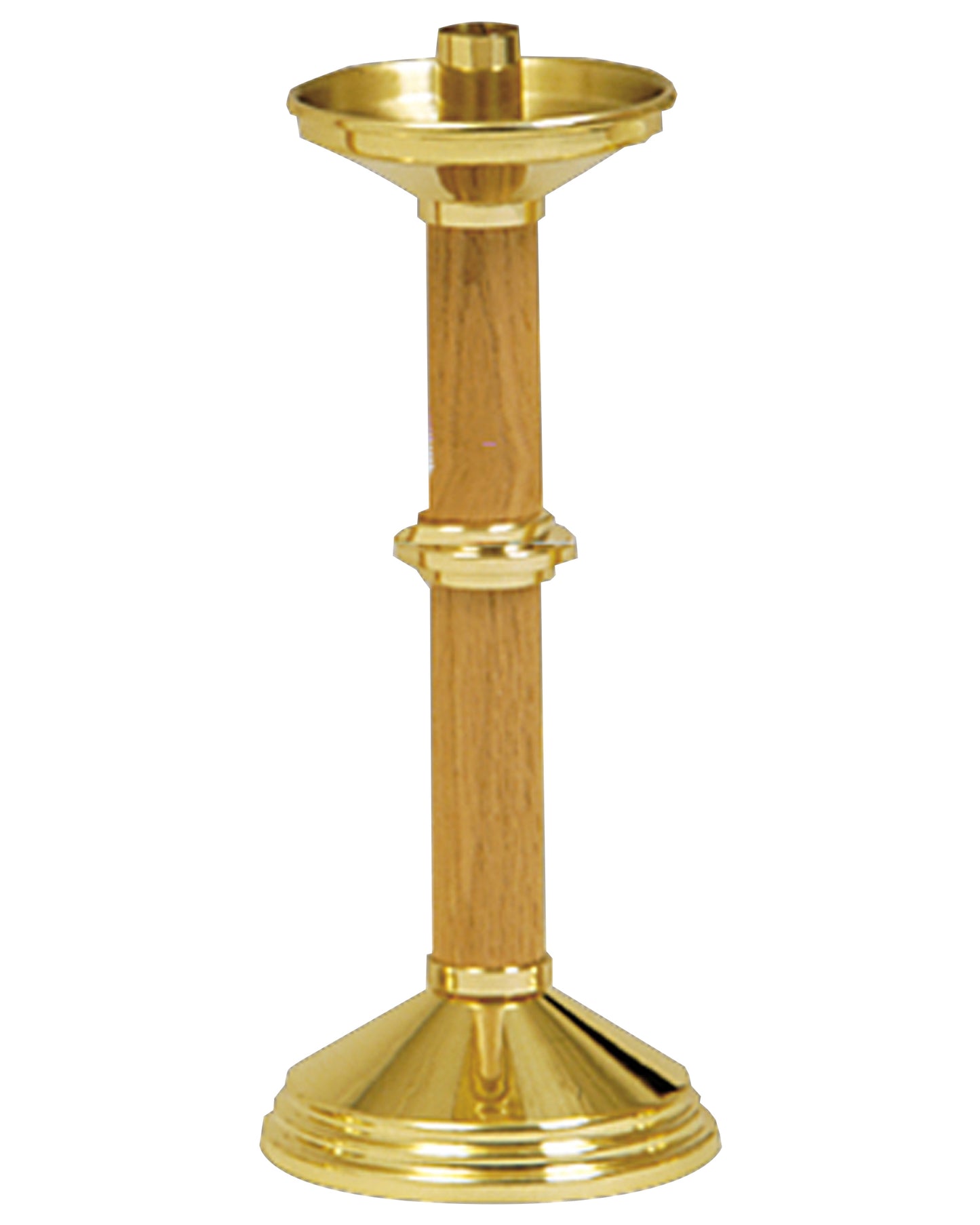Brass and Oak Candlestick 12"