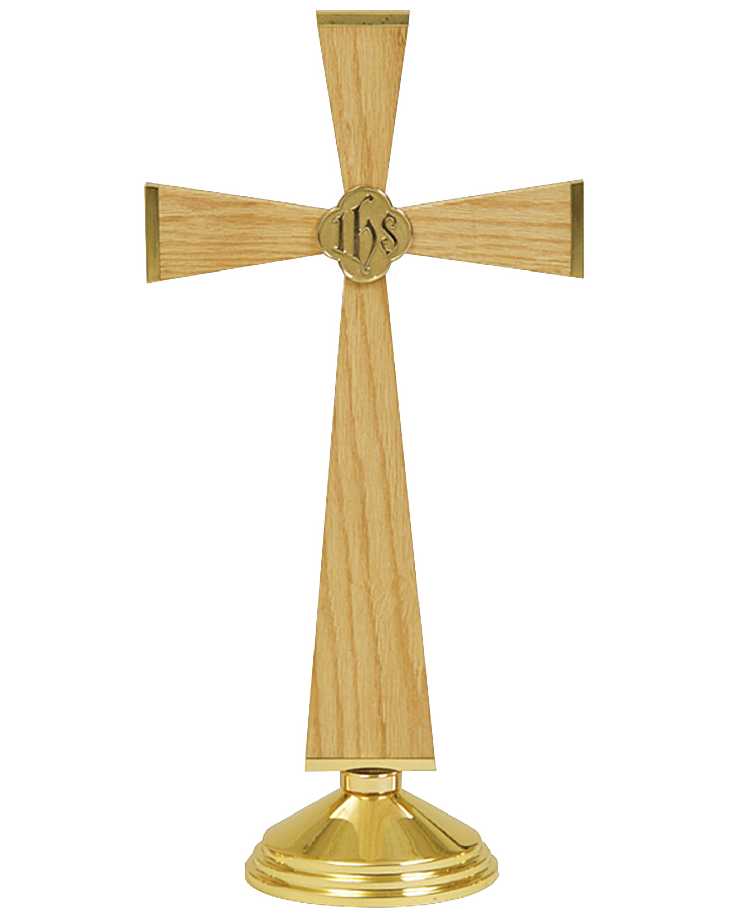 Brass and Oak Standing Altar Cross 24"