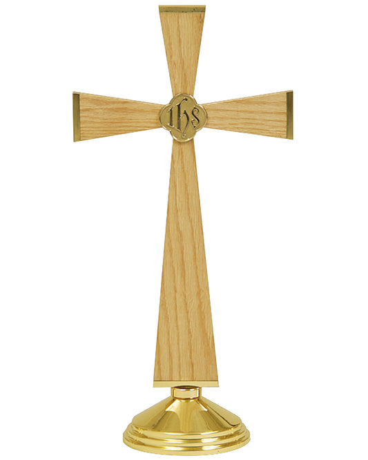 Brass and Oak Standing Altar Cross 24"