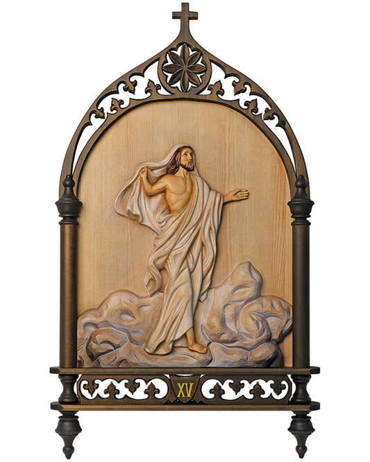 Chemin de Croix gothique sculpté à la main – 14 stations (bois d'olivier)