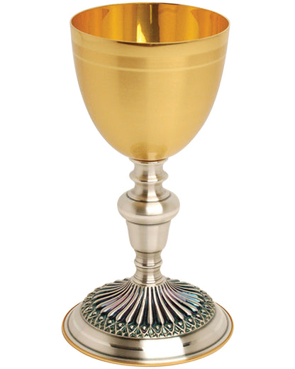 24k Gold-Plated and Oxidized Silver Chalice and Ciborium 4.25"