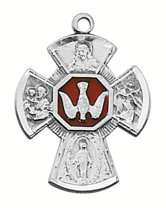 Sterling Silver and Red Holy Spirit 4-Way Pendant 7/8"