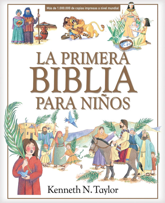 Book cover of 'La Primera Biblia Para Niños' with illustrations and text