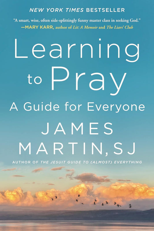 Book cover of 'Learning to Pray' with a scenic background