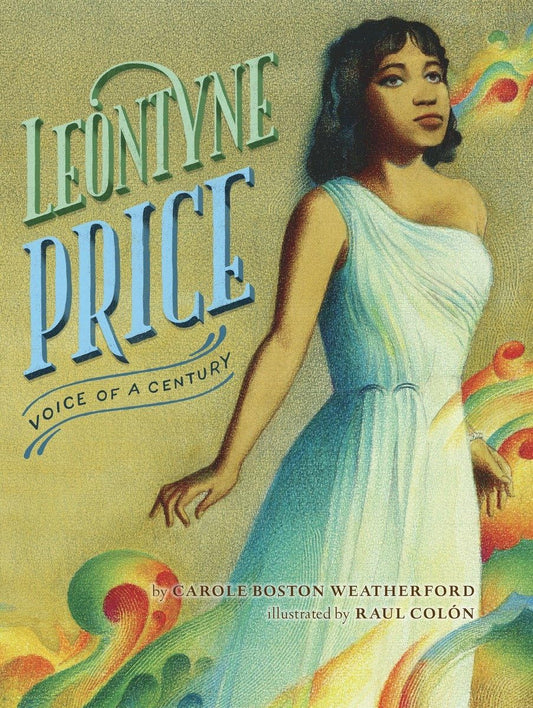 Book cover of 'Leontyne Price: Voice of a Century' with a woman in a white dress against a colorful background.