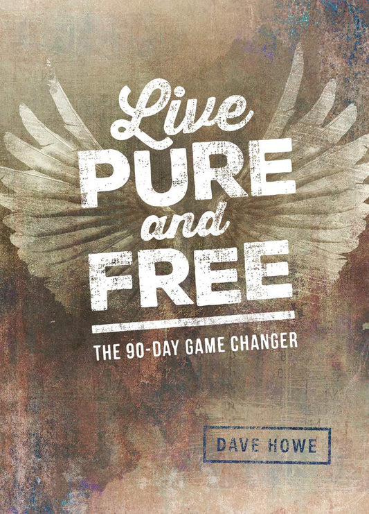 Book cover with 'Live Pure and Free' text and wings on a textured background
