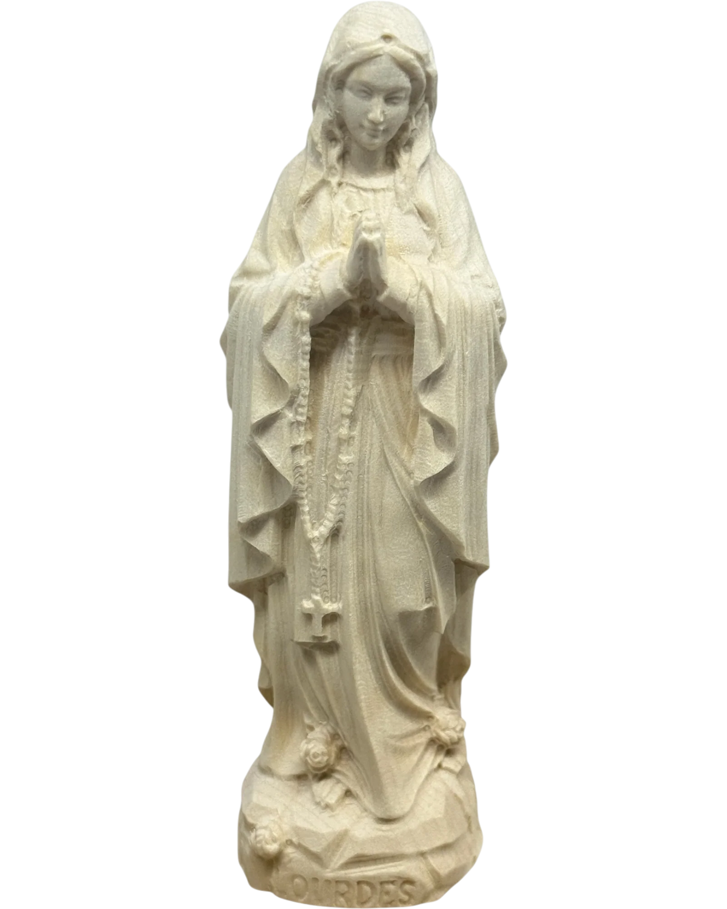 Estatua de la Virgen de Lourdes tallada a mano en madera de arce y tilo, Natural