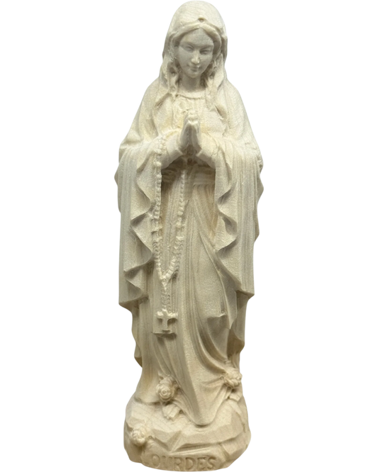 Hand-carved Lourdes Madonna Statue in Maple and Linden Wood, Natural