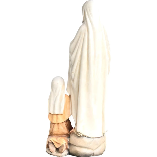 Our Lady of Lourdes with St. Bernadette Carved in Val Gardena Wood, Colour