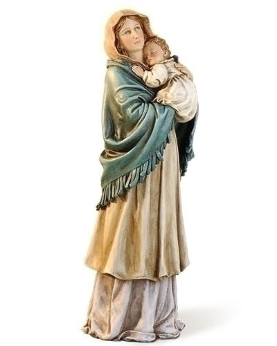Statue of a woman holding a child with a white background