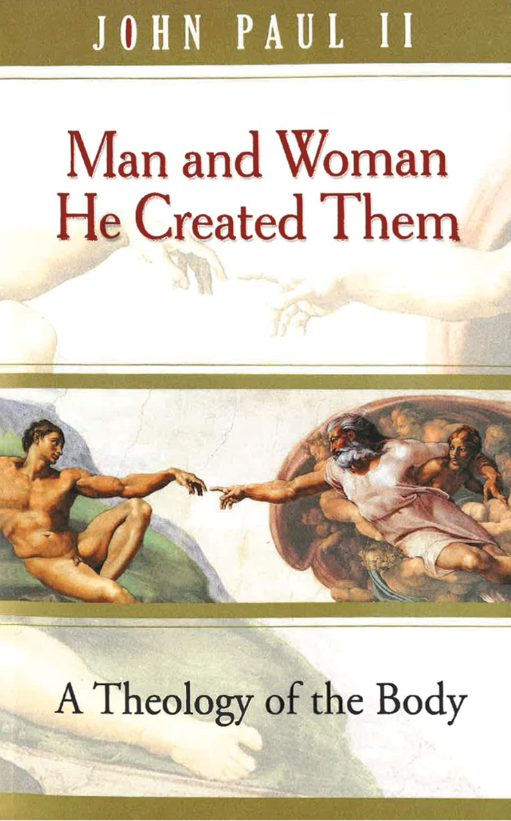 Book cover of 'Man and Woman He Created Them' by John Paul II with classical painting illustration.