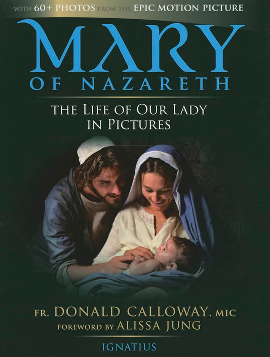 Book cover of 'Mary of Nazareth' with a depiction of a man, woman, and child holding a baby.