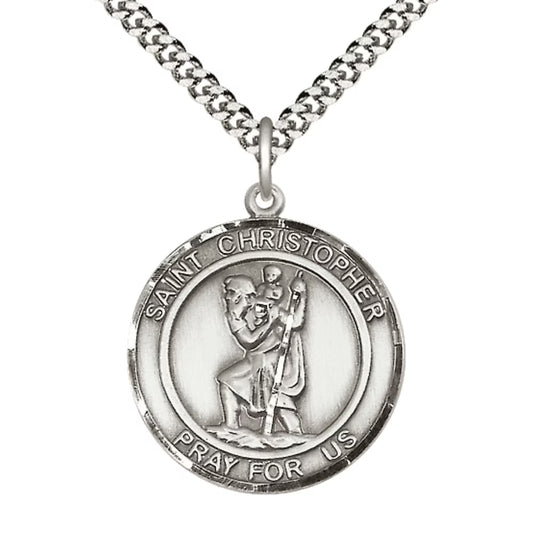 Round St. Christopher Medal Necklace 1-7/8"