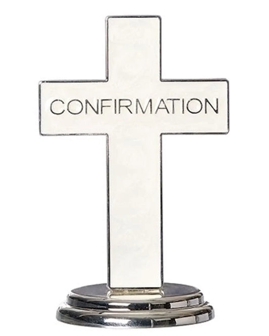 Cross-shaped object with 'CONFIRMATION' text on a white background