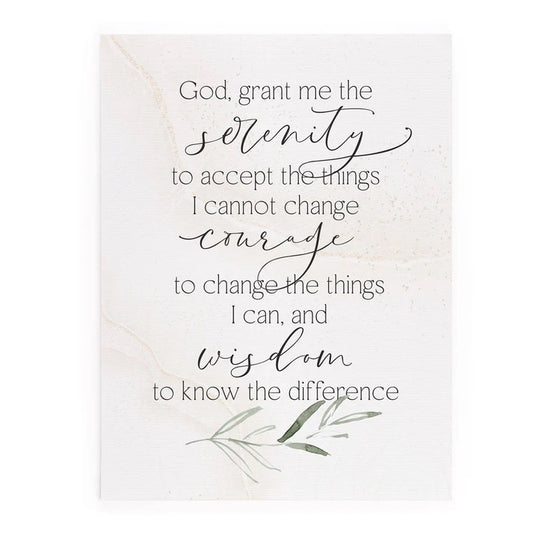 Serenity prayer text with decorative elements on a light background