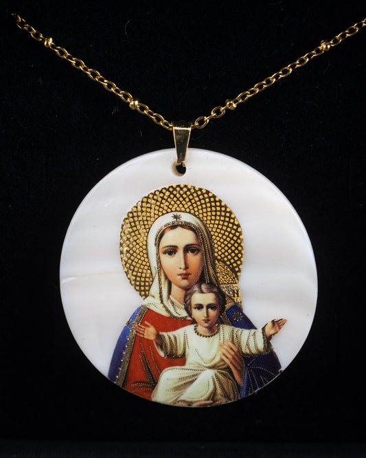 Collier pendentif Madone à l'Enfant sur Nacre