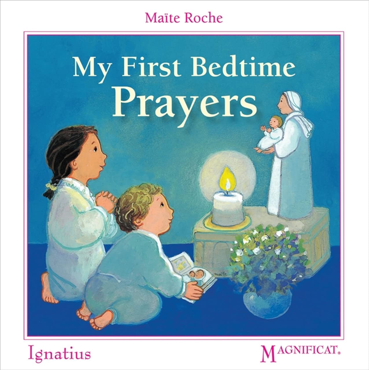 Book cover of 'My First Bedtime Prayers' with illustrations of children and a woman praying.