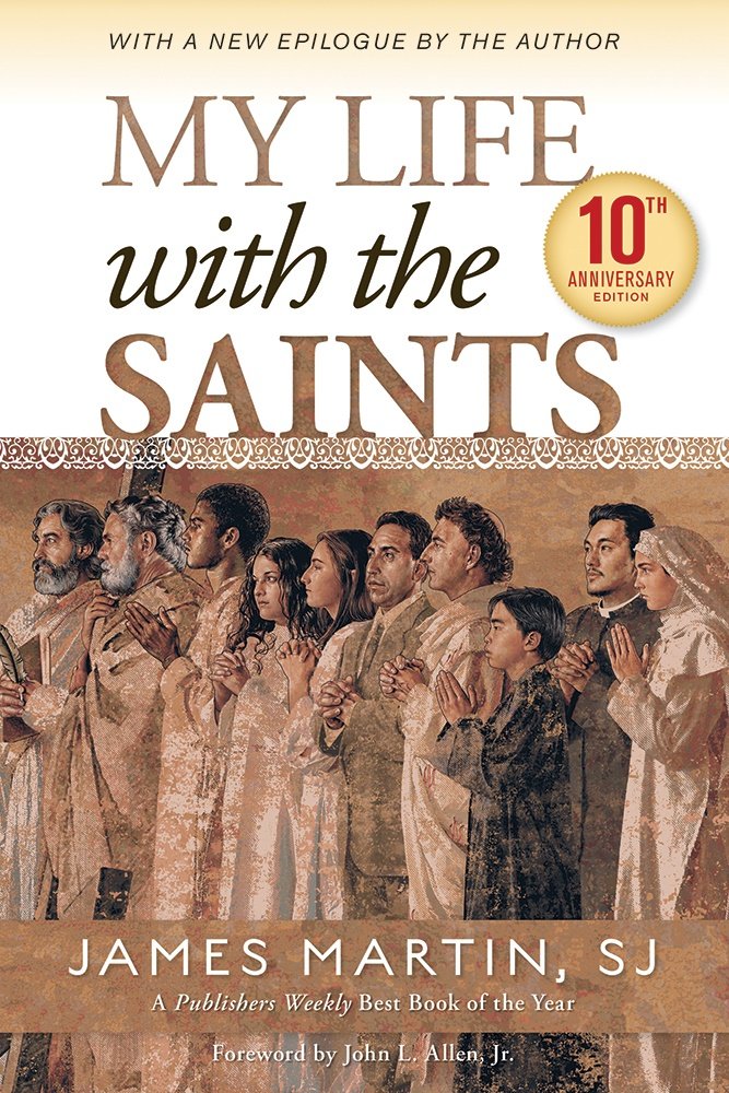 Book cover of 'My Life with the Saints' featuring a group of people in religious attire.