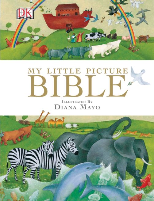 Book cover of 'My Little Picture Bible' with illustrations of animals and Noah's Ark.