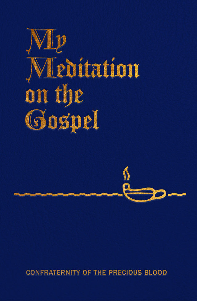 The cover of 'My Meditation on the Gospel' featuring a dark background with gold text that reads the title and author's name, Father James E. Sullivan.