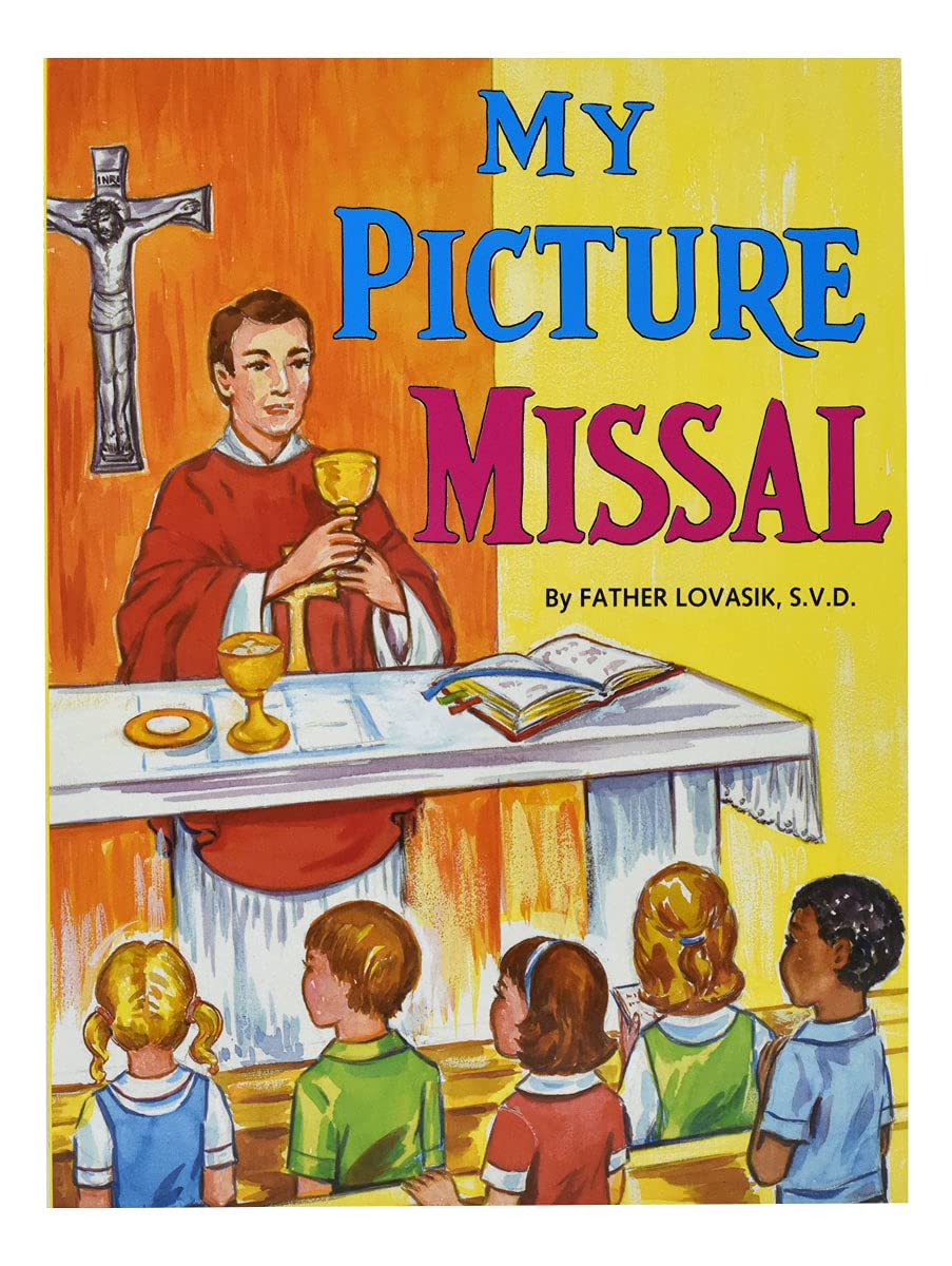 Book cover of 'My Picture Missal' with a priest and children at an altar.