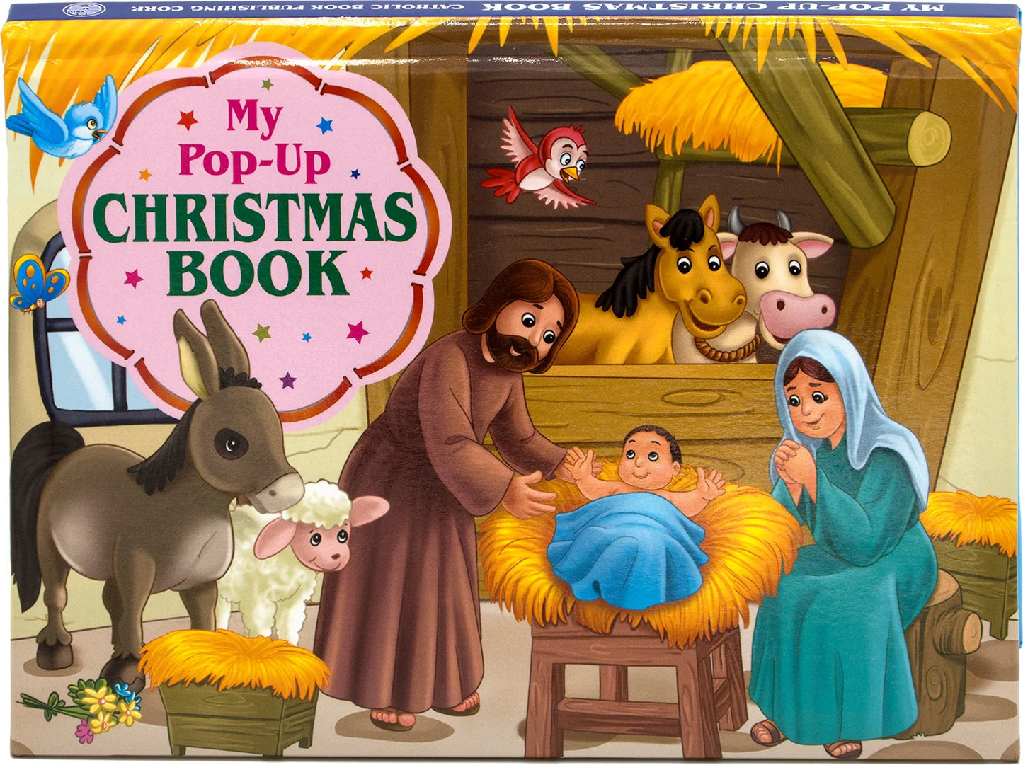 Cover of 'My Pop-Up Christmas Book' with nativity scene illustration