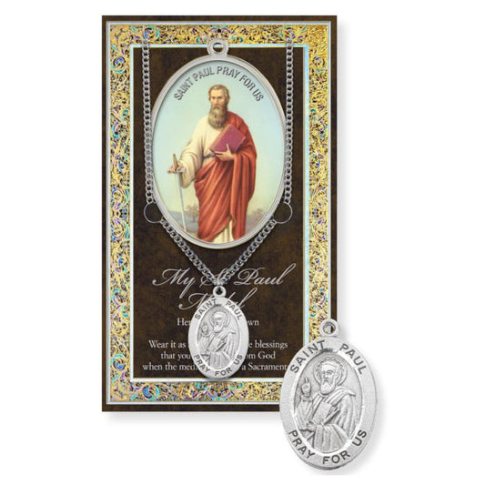 Saint Paul pendant with decorative card on a white background